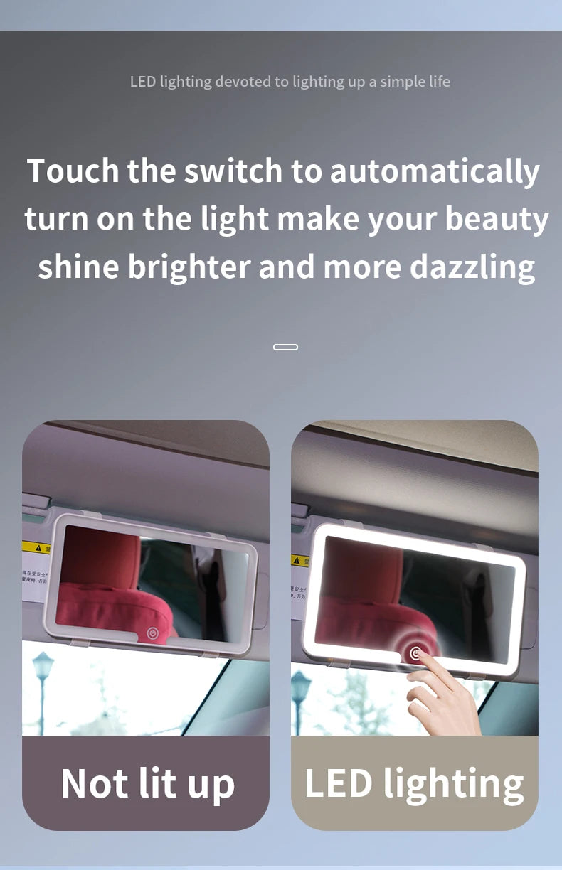 Car Interior Mirrors Sun Visor Plate LED HD Makeup Mirror for Girls Women Rechargeable Fill Light Universal Thin Vanity Mirror