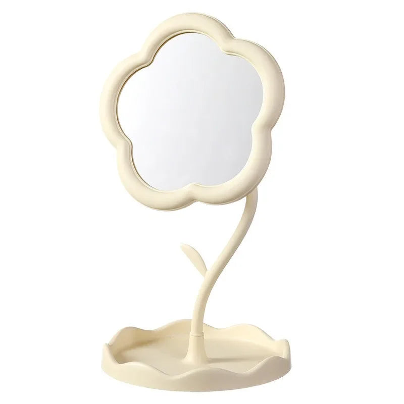 Sunflower Desktop Makeup Mirror for Students Flower Beauty Dressing Table Mirror with Hanging Jewelry Organizer for Girls