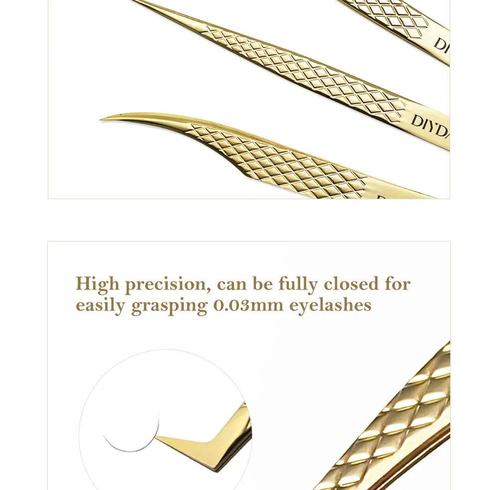 DIYDAY Anti-slip Eyelash Extension Tweezers Stainless Steel Fiber Tip Lashe Tweezer Precision Makeup Tool for Professional Use