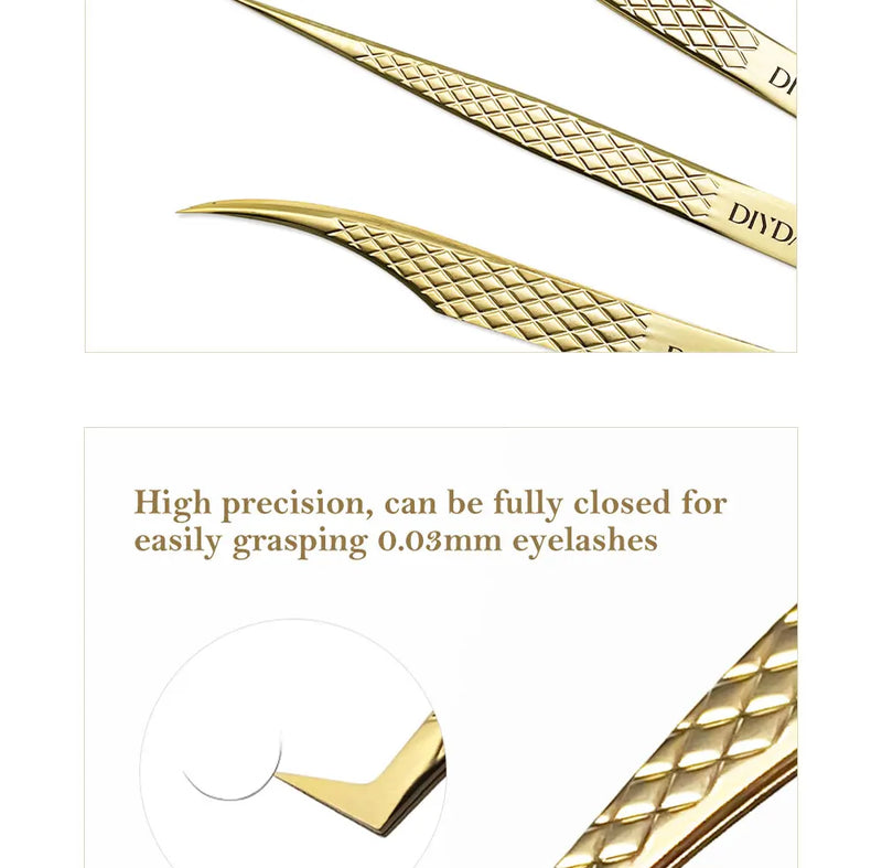 DIYDAY Anti-slip Eyelash Extension Tweezers Stainless Steel Fiber Tip Lashe Tweezer Precision Makeup Tool for Professional Use