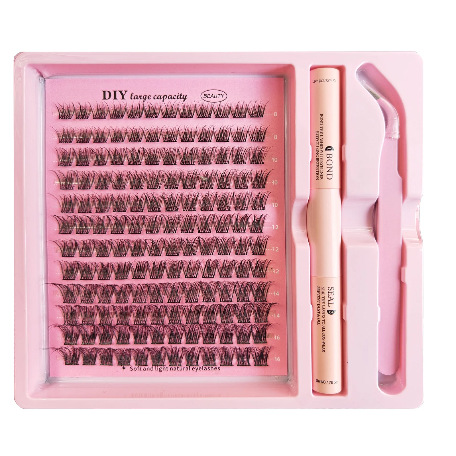 DIY Clusters Lash Kit Full Set 8-16mm Mix Bond&Seal Tweezers Lash for Self Application Makeup Individual Eyelash Extensions