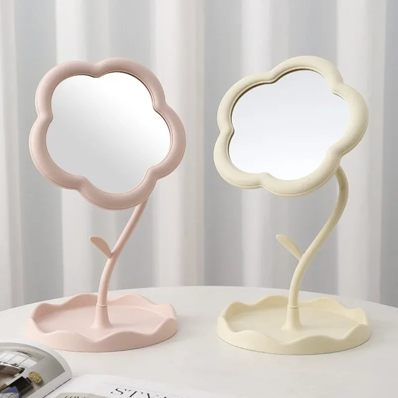 Sunflower Desktop Makeup Mirror for Students Flower Beauty Dressing Table Mirror with Hanging Jewelry Organizer for Girls