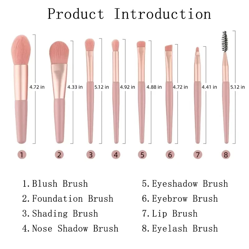 8-Piece Mini Soft and Fluffy Makeup Brush Set, Perfect for Makeup Beginners, Used for Foundation, Blush, and Eyeshadow to Create