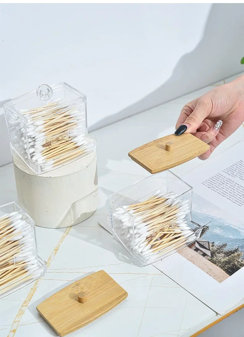 Cotton Swab Storage Box Can Be Stacked with Portable Transparent Household Cosmetic Container Square Organizer Box