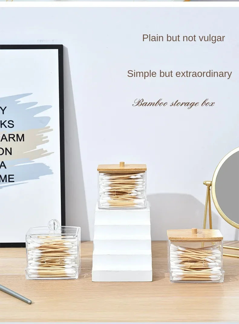Cotton Swab Storage Box Can Be Stacked with Portable Transparent Household Cosmetic Container Square Organizer Box