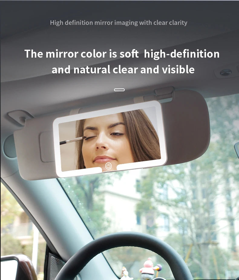 Car Interior Mirrors Sun Visor Plate LED HD Makeup Mirror for Girls Women Rechargeable Fill Light Universal Thin Vanity Mirror