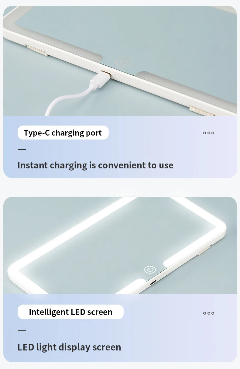 Car Interior Mirrors Sun Visor Plate LED HD Makeup Mirror for Girls Women Rechargeable Fill Light Universal Thin Vanity Mirror