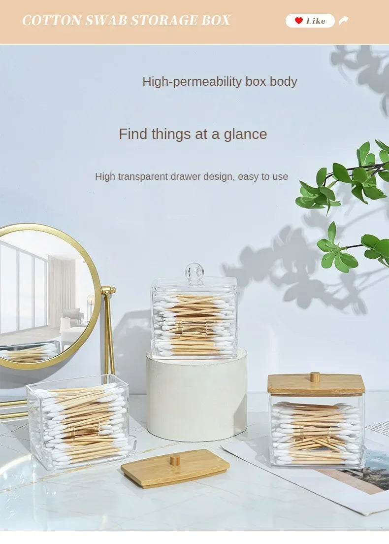 Cotton Swab Storage Box Can Be Stacked with Portable Transparent Household Cosmetic Container Square Organizer Box