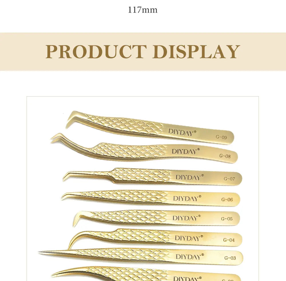 DIYDAY Anti-slip Eyelash Extension Tweezers Stainless Steel Fiber Tip Lashe Tweezer Precision Makeup Tool for Professional Use