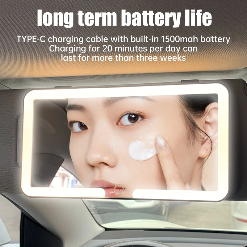 Car Interior Mirrors Sun Visor Plate LED HD Makeup Mirror for Girls Women Rechargeable Fill Light Universal Thin Vanity Mirror